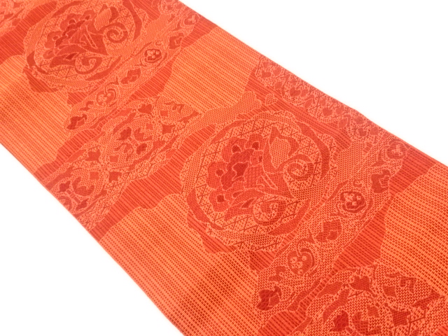 JAPANESE KIMONO / VINTAGE NAGOYA OBI / CHIKUZEN HAKATA / WOVEN ABSTRACT FLORAL PLANTS